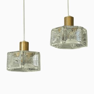Hängelampen aus Messing & Glas von Carl Fagerlund für Orrefors, Schweden, 1960er, 2er Set
