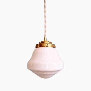 Art Deco Pendant Light in White Opaline, 1920s-1930s