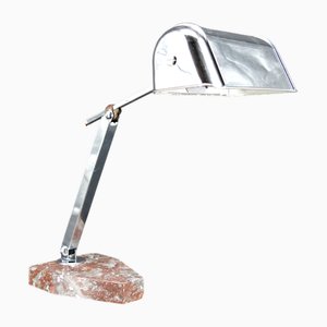 Art Deco Modernist Desk Lamp in Chrome, Aluminum and Marble, France, 1930s