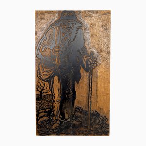 Xylogravure Plate / Matrix, Le Chemineau, France, 1978, Oak & Wood
