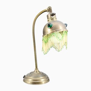 Art Nouveau Brass Table Lamp with Glass Cabochons, 1910s