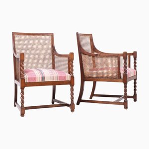 Set of Danish Armchairs with French Cane and Stained Beechwood Frame, 1940s