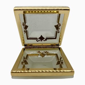 French Opaline Box with Polished Bronze Frame and Painted Interior Decorations