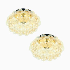Large Mid-Century Amber Bubble Glass Flush Mount by Helena Tynell for Limburg, Germany, 1970s