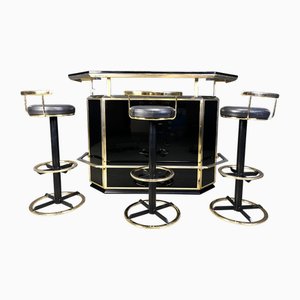 Comptoir de Bar Vintage avec Tabourets, Italie, 1970s, Set de 4