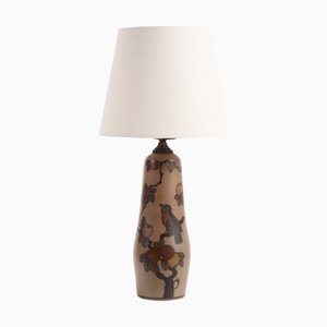 Hand-Painted Ceramic Table Lamp with Shade from Hjorth, Bornholm, 1940s