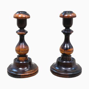 Lignum Vitae Treen Candlesticks, 1830s, Set of 2