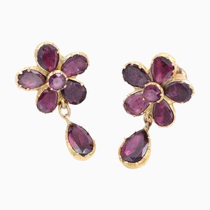 Victorian Flat Garnet Earrings, Set of 2