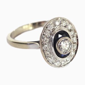 Anillo de zafiro de diamantes estilo Art Déco