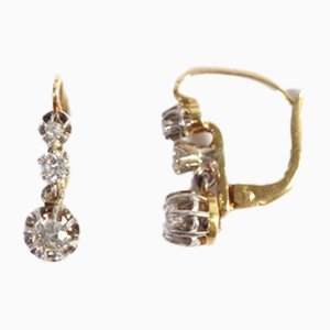 Antike Ohrringe mit 3 Diamanten, 2 . Set