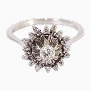 18 Karat White Gold and Diamond Flower Ring