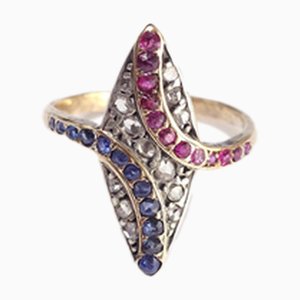Patriotischer 18 Karat Gold Marquise Ring