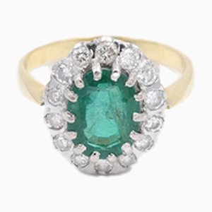 Cluster-Ring aus 18 Karat Gold und Smaragd