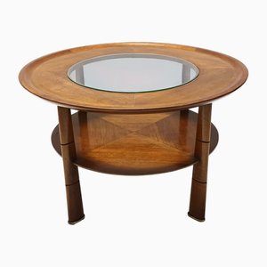 Table Basse Ronde en Noyer et Cristal attribuée à Paolo Buffa, Italie, 1940s