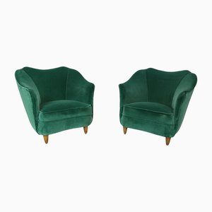Fauteuils en Velours dans le style de Gio Ponti, Italie, 1940s, Set de 2