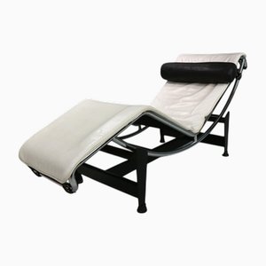 White Leather LC4 Chaise Longue attributed to Le Corbusier for Cassina, 1960s
