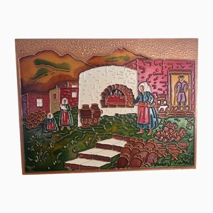 Bas-Relief Art Déco en Cuivre Émaillé, Grèce, 1950s