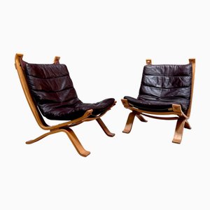 Brutalist Model Focus Leather Lounge Chairs with Plywood Frames from Bramin Møbler, Denmark, 1970s, Set of 2