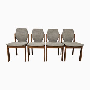 Italian Oak and Gray Fabric Dining Chairs, 1970s, Set of 4