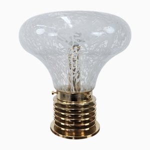 Vintage Table Lamp in Worked Glass and Golden Metal, 1970s