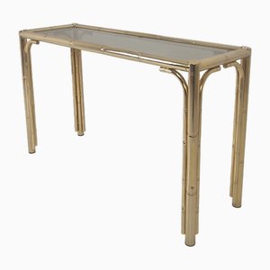Italian Rectangle Side Table in Brass Bamboo and Smoked Glass, 1970s