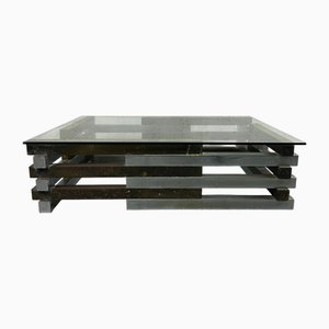 Couchtisch aus Stahl, Messing & Glas, 1970er