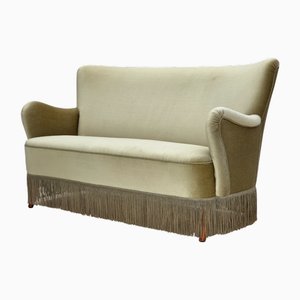 Danish 2-Seater Sofa in Green Furniture Velour & Beech Wood Legs from Slagelse Møbelværk, 1960s