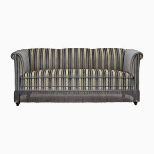 Danish 3-Seater Sofa in Blue/Beige Furniture Velour & Beech Wood Legs, 1960s