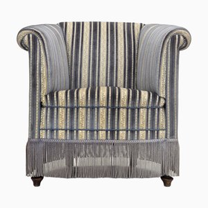 Fauteuil en Velours Bleu/Beige & Pieds en Hêtre, Danemark, 1960s
