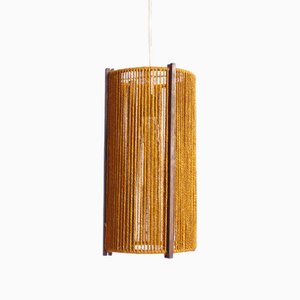 Lampada grande Mid-Century in sisal attribuita a Temde per Temde Leuchten, anni '70