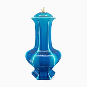 Blaue Crackle Porzellanlampe von Pol Chamost, Frankreich, 1940er