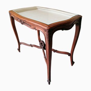 Carved Walnut Console with Glass Display Top, Late 19th Century