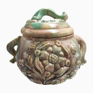 Vase Art Déco en Majolique avec Fleurs, 1930s, Set de 2