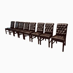English Black Chesterfield Chairs, Set of 8
