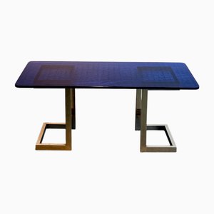 French Coffee Table in Blue Moulded Glass, 1960s