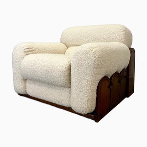 Italian Armchair in White Wool, 1960s