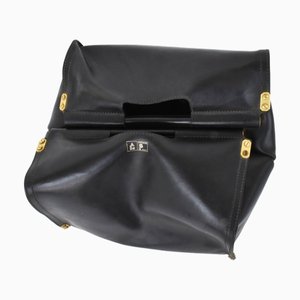 Large Leather and Brass Wood Storage Bag by Afra & Tobia Scarpa for Dimensione Fuoco, Italy, 1970s