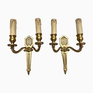 Vintage French Wall Sconces in Gilded Bronze, 1960s, Set of 2