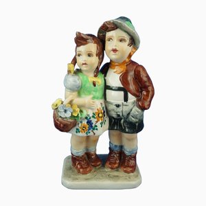Keramikskulptur eines Paares von Kindern von Teodoro Sebelin, Nove Bassano, Italien, 1930er