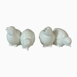 Poules Art Déco en Faïence, 1930s, Set de 2