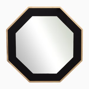 Octagonal Mirror Frame in Brass attributed to Jean Claude Mahey, 1970s