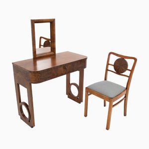 Art Deco Dressing Table with Chair, Poland, 1930s, Set of 2