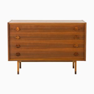 Mid-Century Italian Wide Walnut Chest of Drawers with Sculptural Handles, 1960s