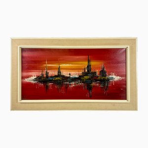 V. Vette, Wolkenkratzer, Öl auf Leinwand, 1950er, gerahmt