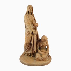 Giovanni Della Longa, Sculpture Depicting Jesus Christ and a Seated Woman, 19th Century, Terracotta