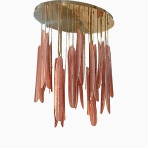 Ovaler Mid-Century Murano Kronleuchter aus Kunstglas & Messing in Rosa