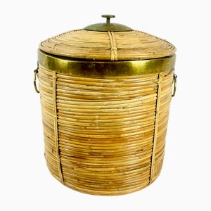 Panier Mid-Century en Bambou et Laiton, 1950s