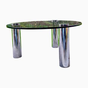 Space Age Sofa Table in Chrome and Smoked Glass, 1970s