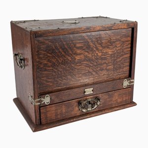 Escritorio victoriano de roble oscuro con persiana automática, Inglaterra, siglo XIX