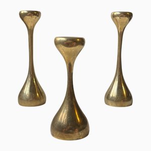 Bougeoirs Sculpturaux Modernes en Laiton, Danemark, 1970s, Set de 3